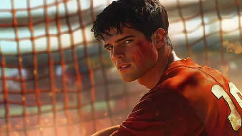 Injured soccer player rendered in dramatic digital lighting