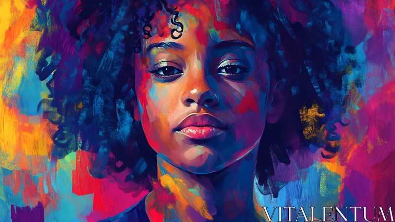 Expressive portrait glows in bold neon brushstroke color fields.