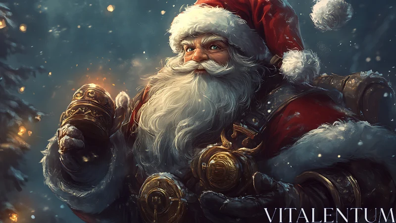 Armored Santa warrior rendered with high-detail lighting dynamics