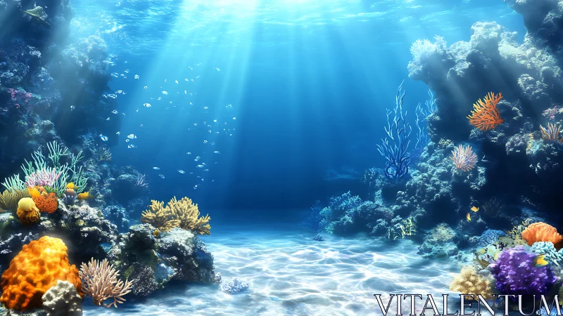 Sunlit coral kingdom where sapphire water sings softly.
