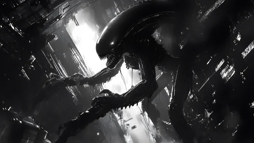 Midnight encounter with a towering biomech city stalker.