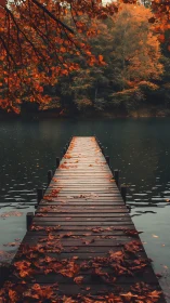 Photorealistic autumn pier with leading-line composition study.