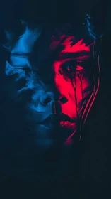 Bipolar portrait in cyan smoke and neon magenta split lighting