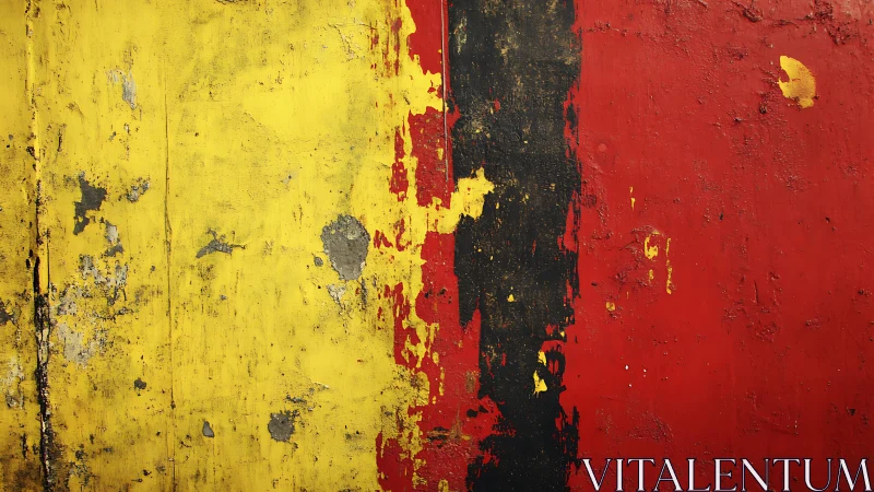 Weathered Wall with Yellow, Black, and Red Abstract Texture.