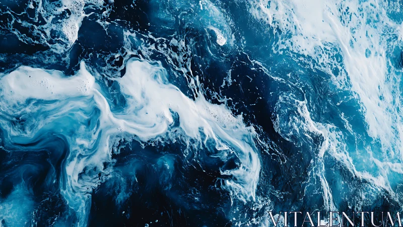 Foaming ocean spirals sketch stormy constellations in blue