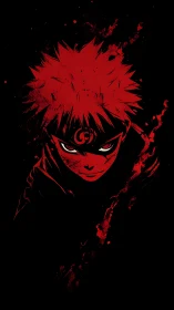 Red monochrome anime portrait isolates central character