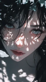 Soft dappled light over a quietly mesmerized gaze.