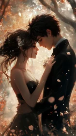 Ethereal Couple Embracing in Luminous Forest Light.