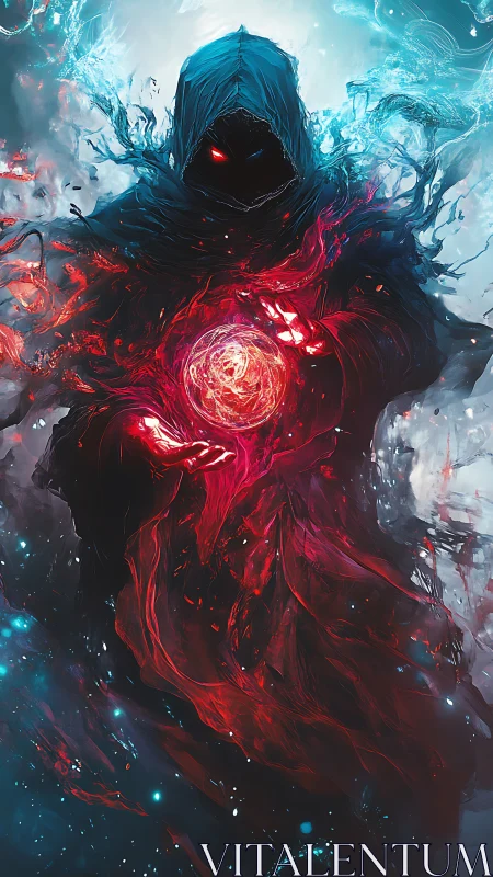 Hooded voidcaller cradling a crimson star of forbidden power.