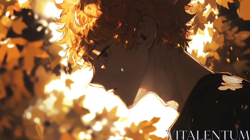 Side profile of anime figure against high contrast foliage light