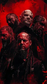 Crimson storm of tattooed titans rises from the shadows