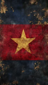 Weathered tricolor flag with lone golden star at its heart.