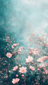 Pink Blossoms Drift Through Turquoise Dreams.