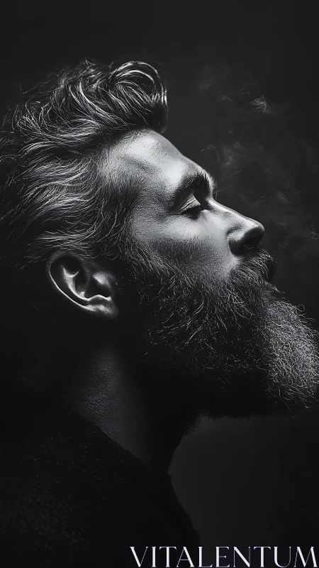 High contrast side-profile portrait isolates beard texture precisely