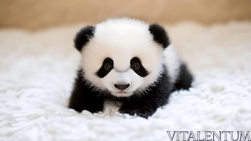 Tiny panda explorer paddles through a fluffy white snowfield