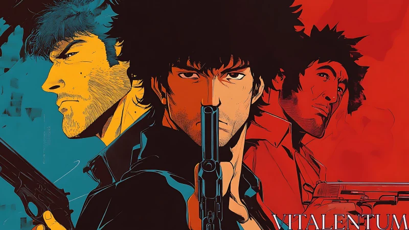 Triple-gazed gunslinger fractures the frame with neon tension