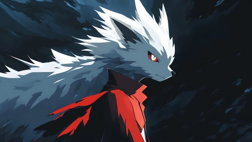 Wolf-like humanoid character stares forward in side profile