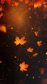 Amber autumn leaves drift gently through glowing evening air