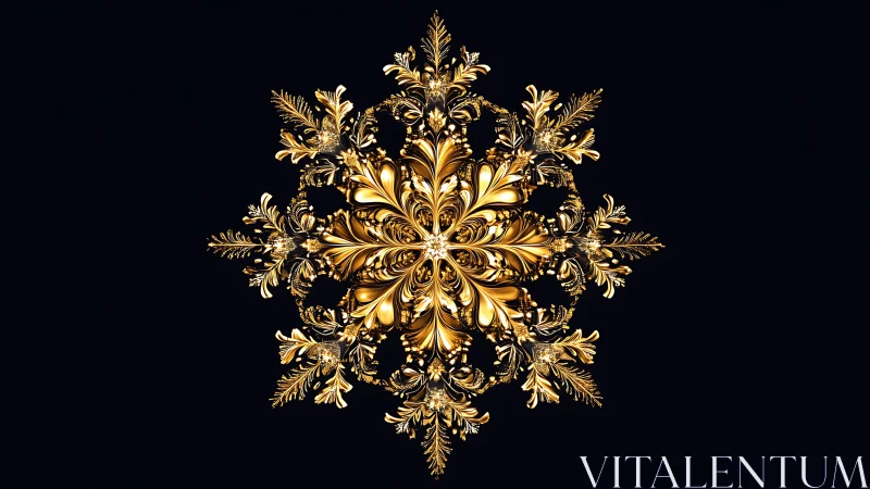 Baroque snowflake blooms from molten gold in midnight space