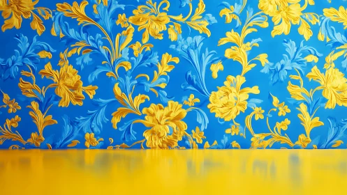 Baroque blooms in electric blue with golden flourish bravado.