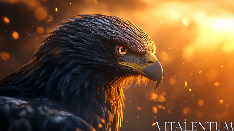 Majestic eagle portrait in dramatic sunset lighting, digital realism.
