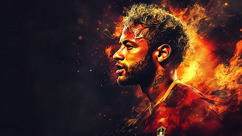 Fiery digital portrait of determined football player profile