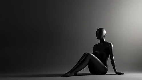 Minimalist black mannequin reclines in soft studio light