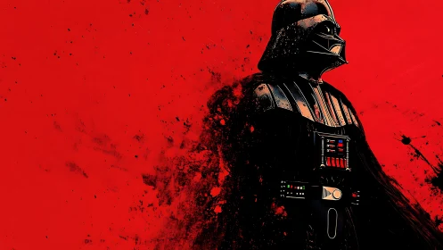 Darth Vader graphic against bold red splattered background.