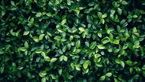 Photographic macro canopy of dense glossy hedge foliage.