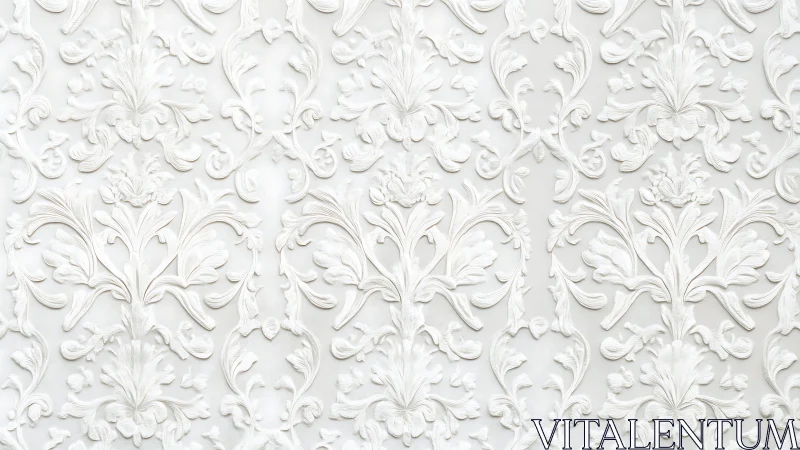 Ornate white floral wall pattern with soft classic charm.