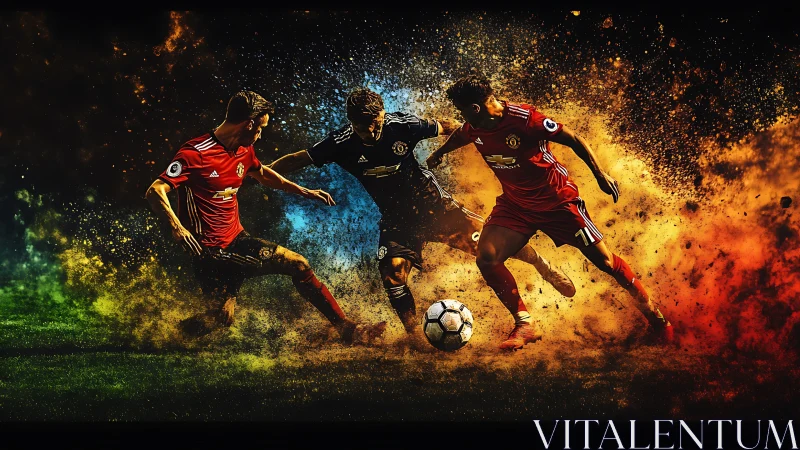 Electric soccer showdown bursting with color and motion.