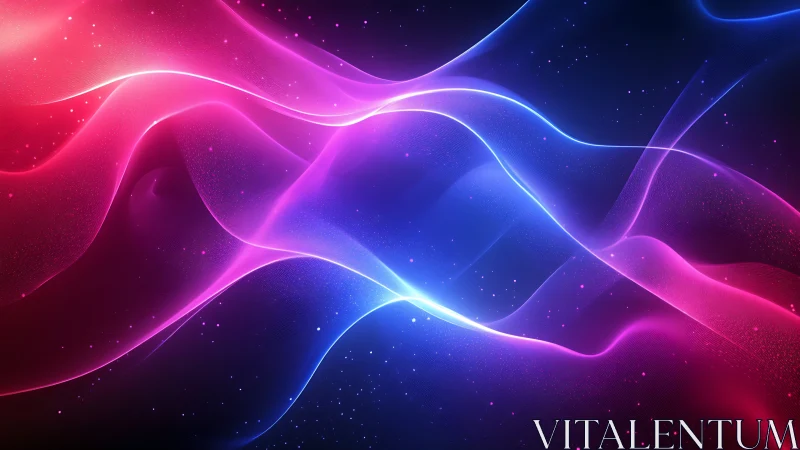 Colored light waves intersect over dark star-like field.