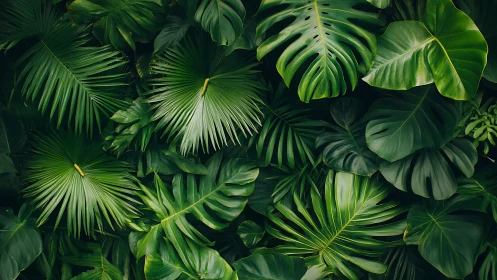 Layered tropical foliage study with lush verdant structure.