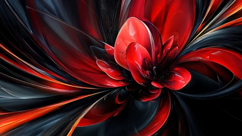 Radial glasslike petals form a high-gloss red abstract bloom