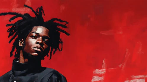 Bold portrait of defiant youth set against vivid red void