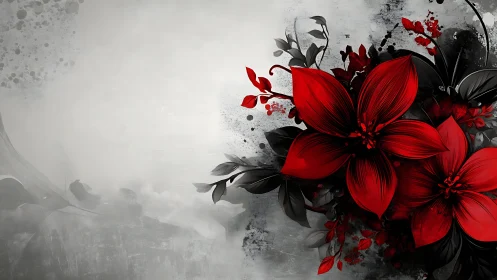 Red Blooms Defy the Monochrome: Emotional Flowers Against Gray Oblivion.
