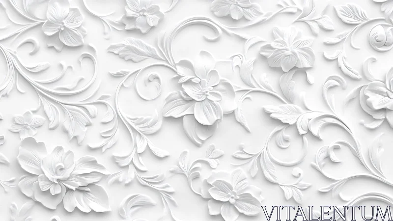 Intricate white floral relief pattern enhances elegant interiors.