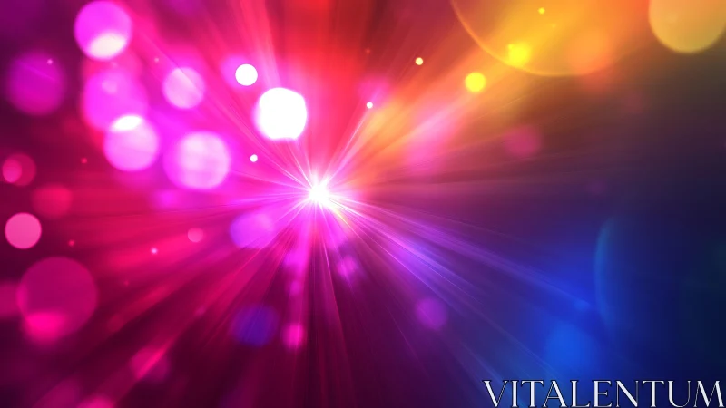 Vibrant abstract light burst with colorful bokeh effect background.