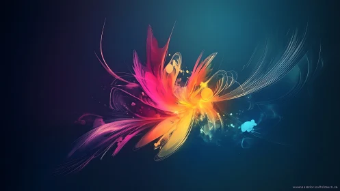 Radiant abstract bloom ignites in swirling neon light forms.