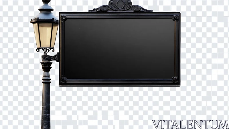 Vintage street lamp with ornate blank signboard frame