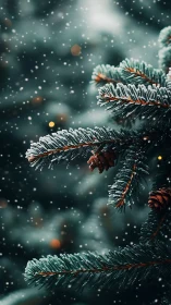 Gentle winter pine needles cradle snow in peaceful silence