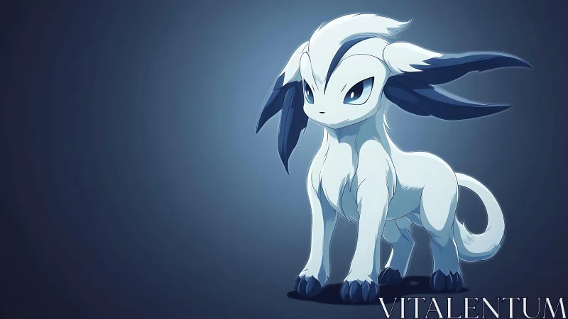 Cel-shaded blue creature in minimalist vignette composition.