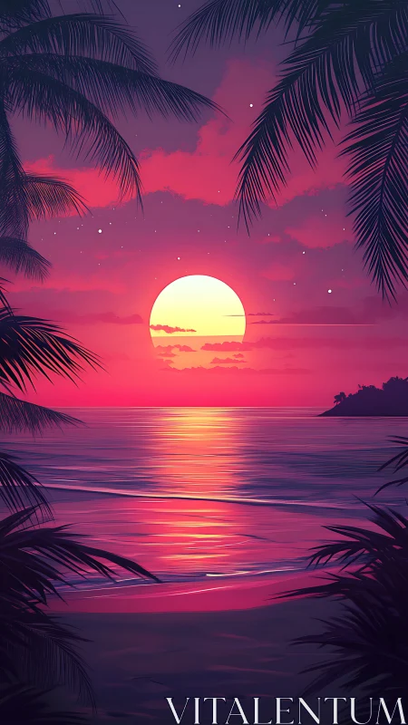 Neon sunset hush over palm-framed electric shoreline dream.