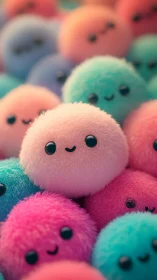 Soft pastel puff friends share gentle smiles together