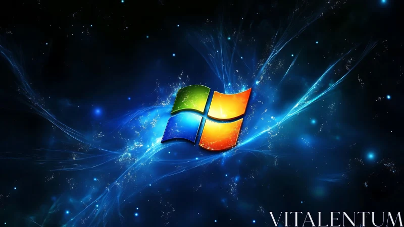 Glowing Windows style logo shines in a deep cosmic sky