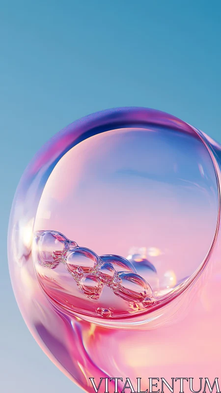 Iridescent soap bubble glows softly against clear blue sky