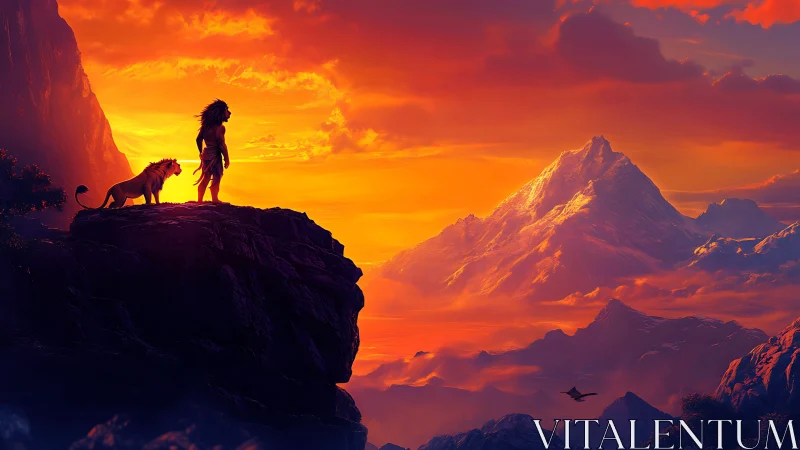 Sovereign Silhouettes: Lion & Human Crown Pride's Peak.