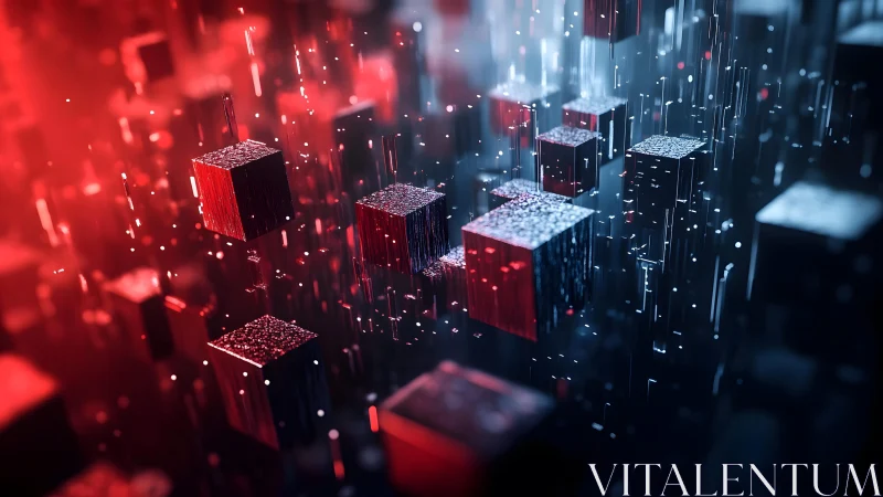 Floating Digital Cubes in Futuristic Abstract Cyberpunk Style.