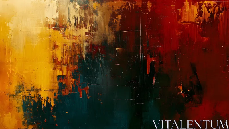 Bold Abstract Painting with Fiery Red and Golden Yellow Brushstrokes.