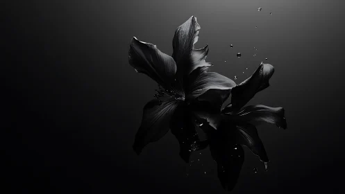 Monochrome macro study isolates a dark flower in suspension